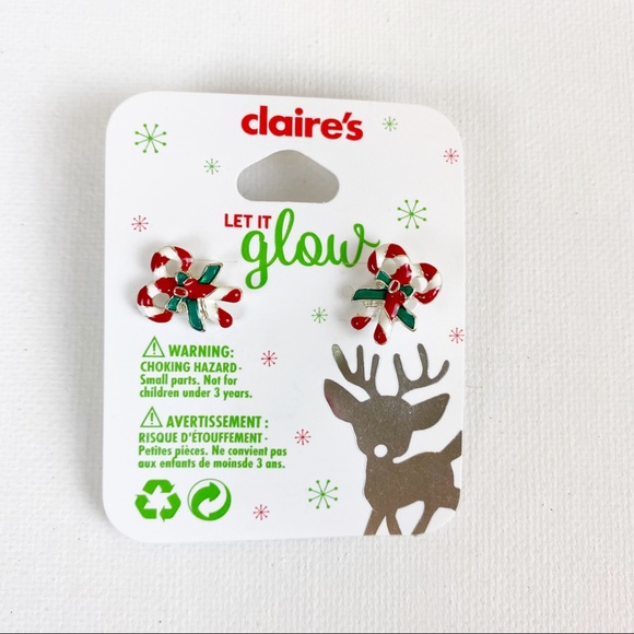 💕Claire’s Christmas Earrings Candy Cane Studs - Picture 1 of 2